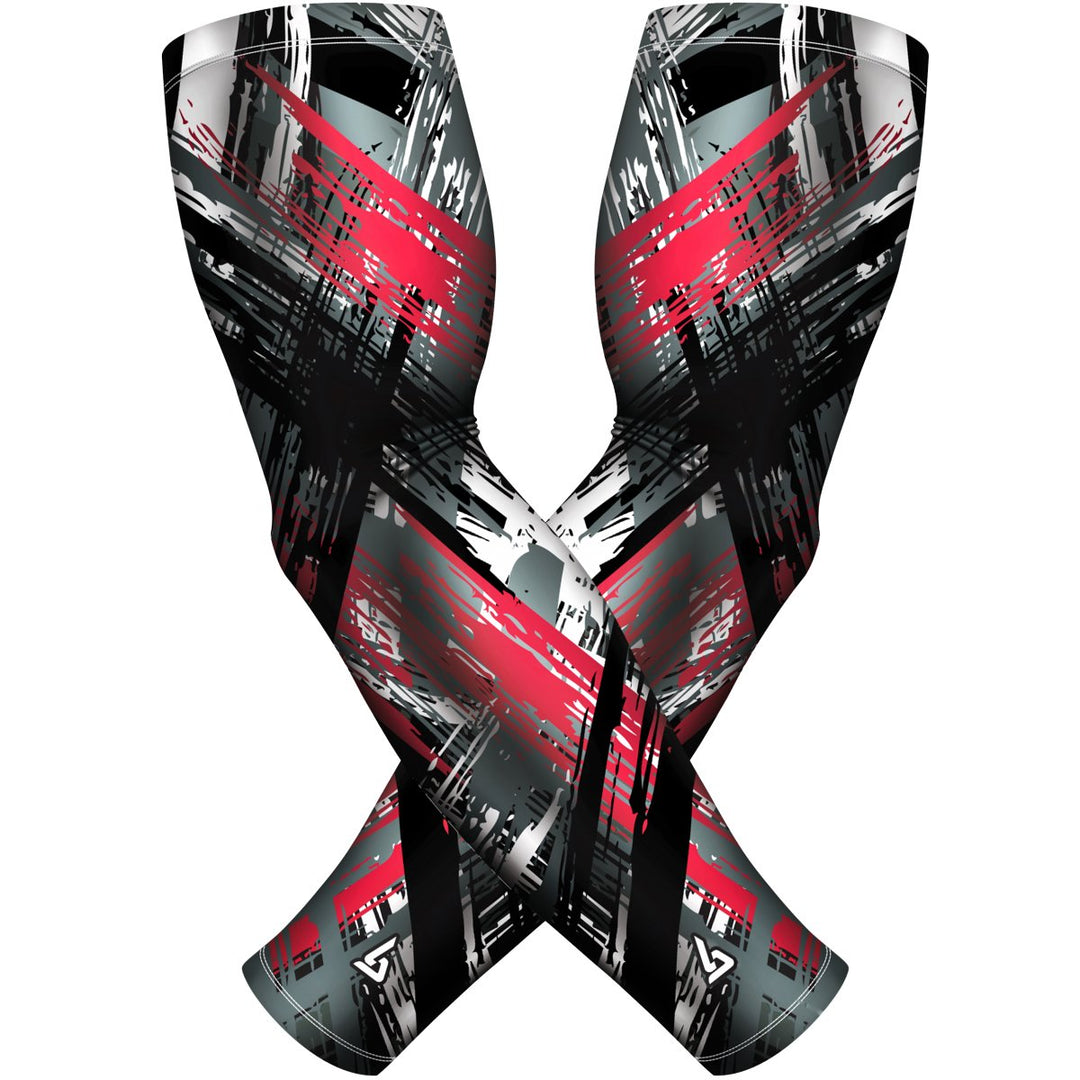 2 PAC ARM SLEEVES - GREY RED BLACK RETRO - B-Driven Sports