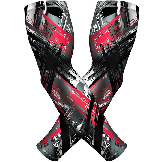 2 PAC ARM SLEEVES - GREY RED BLACK RETRO - B-Driven Sports
