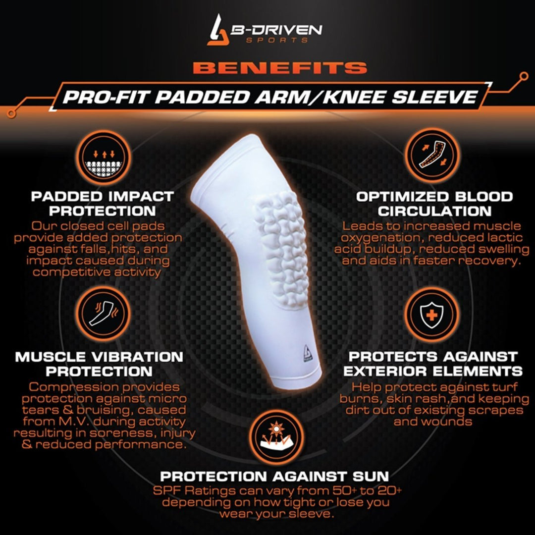 Pro-Fit Padded Knee Sleeve - White (Knee) - B-Driven Sports