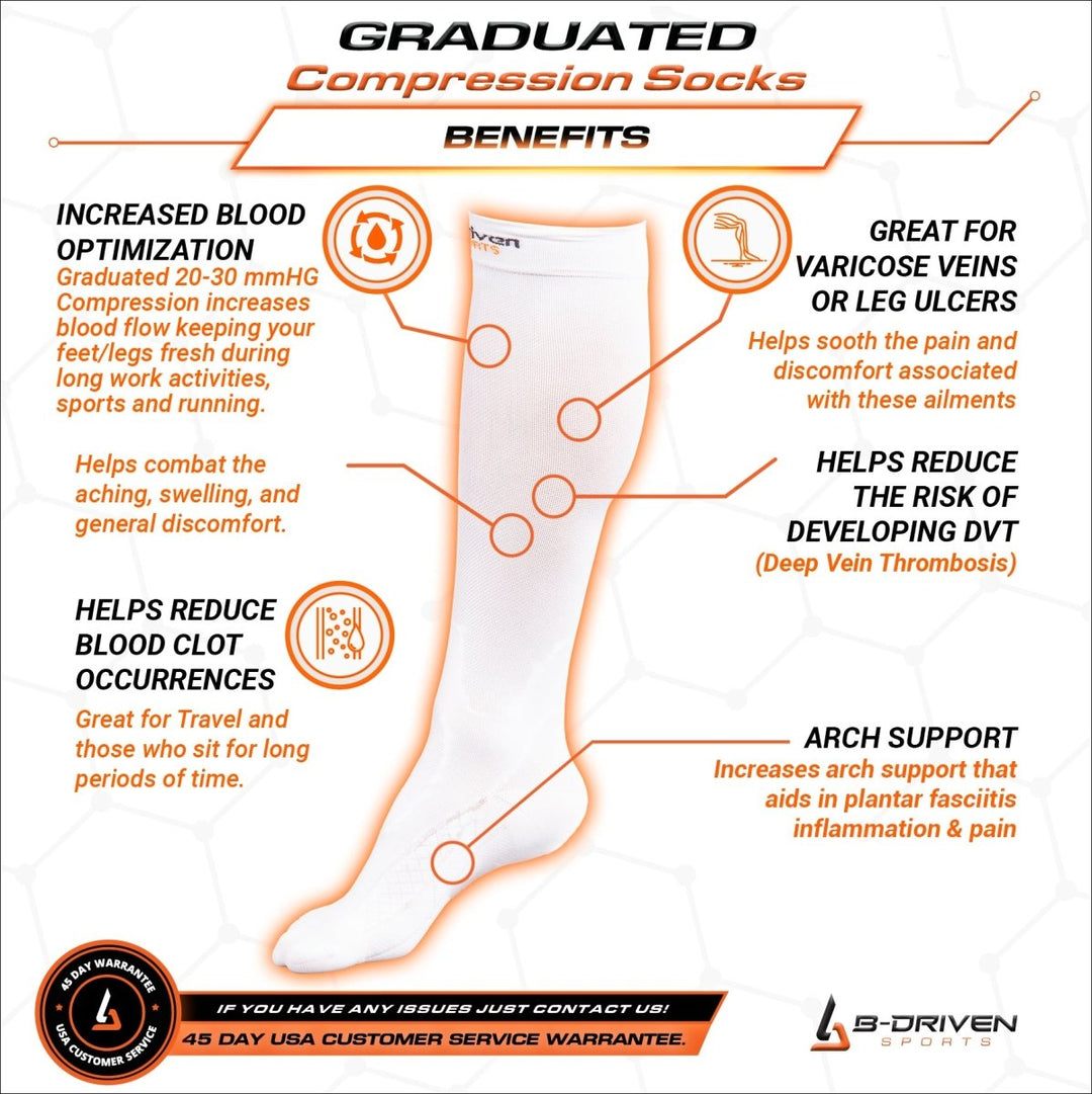 Graduated Compression Socks White - B-Driven Sports