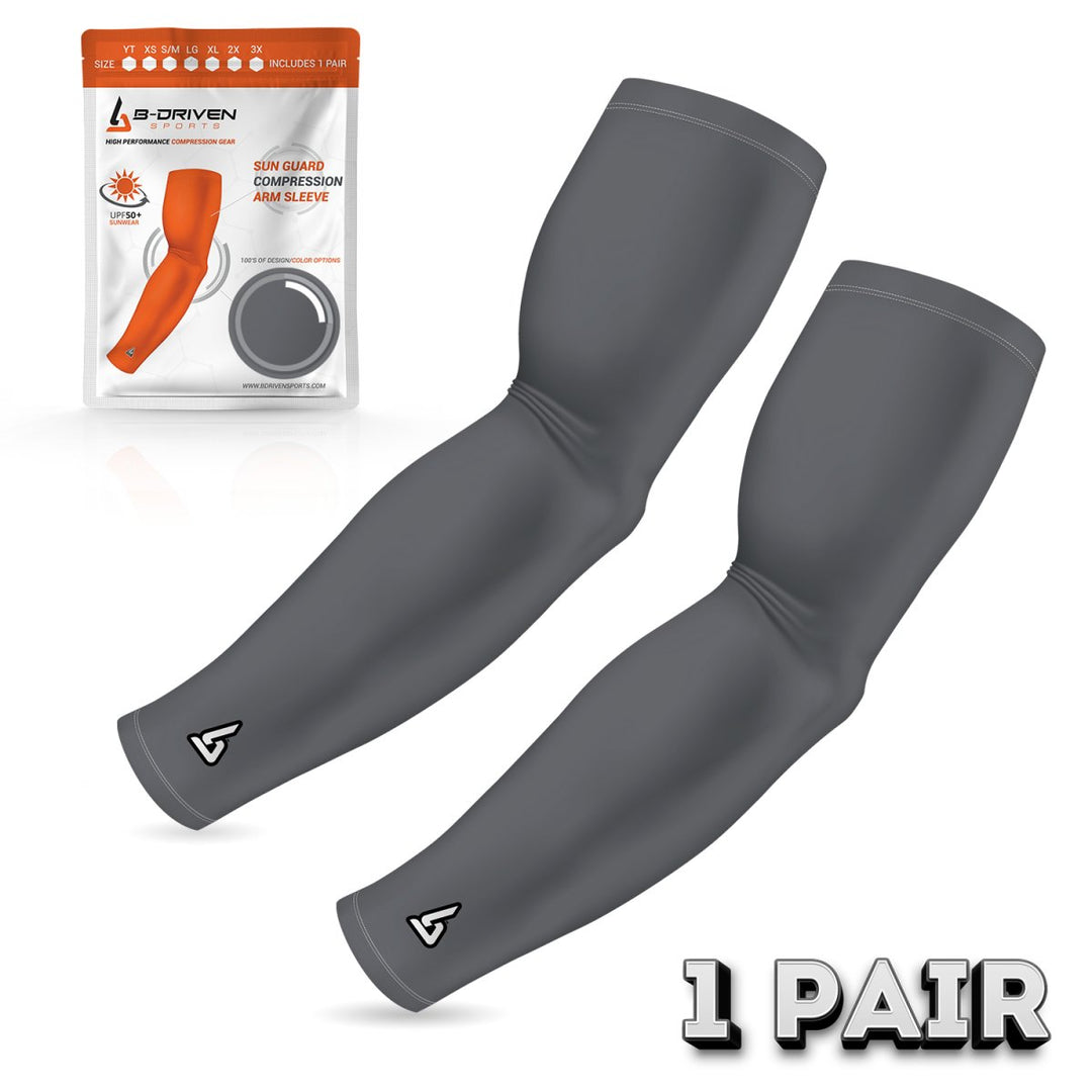 Grey Compression Arm Sleeve | Sun Sleeve - B-Driven Sports